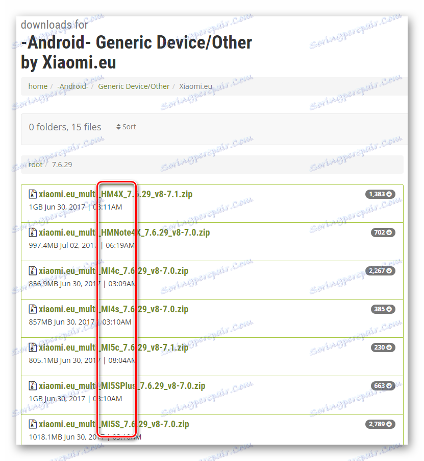 Xiaomi.eu потърси желания фърмуер по име от таблицата