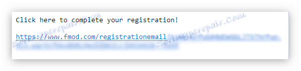 писмо, за да завършите регистрацията от fmod