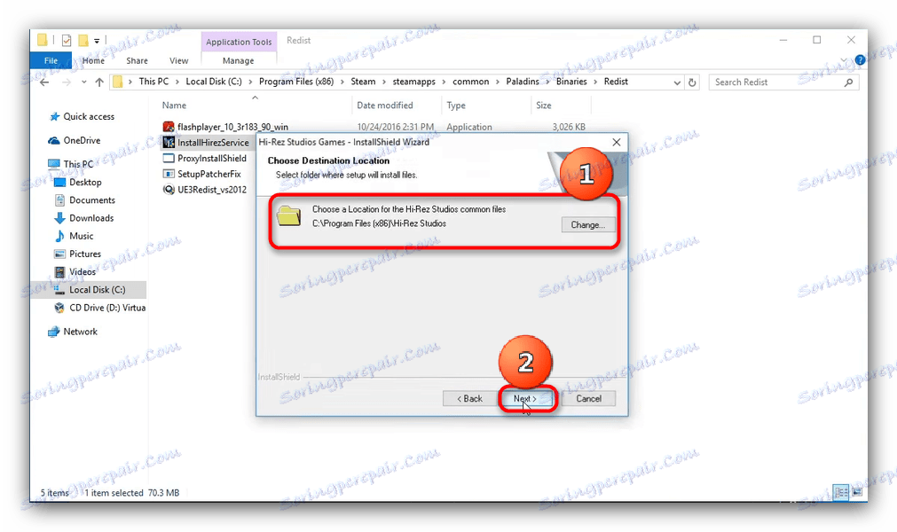 Vyberte umístění a spusťte instalaci InstallHiRezService k opravě qt5webkitwidgets