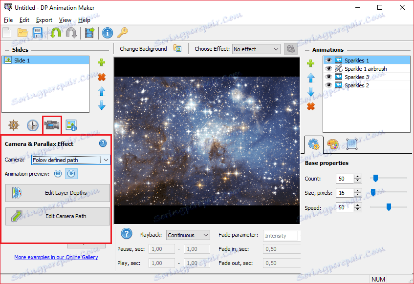 إعدادات الكاميرا في DP Animation Maker