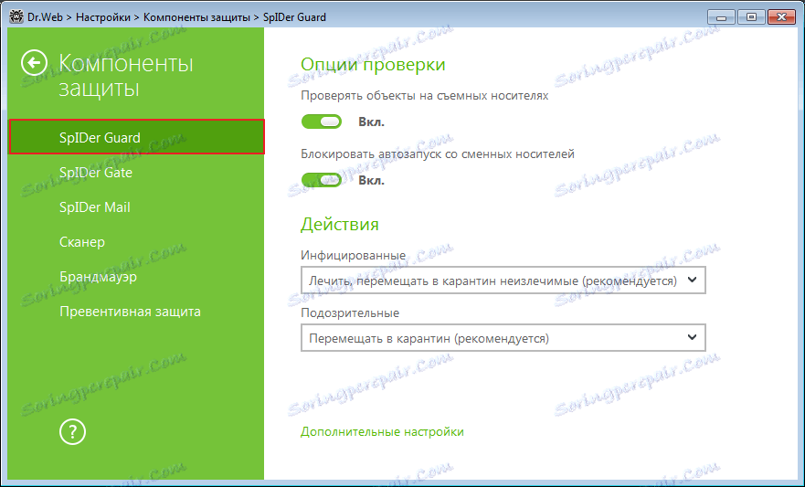 Funkcia SpIDer Guard v aplikácii Dr.Web Security Space
