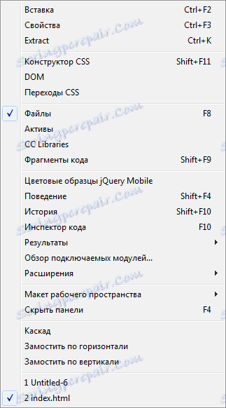 Okno z okni v programu Adobe Dreamweaver