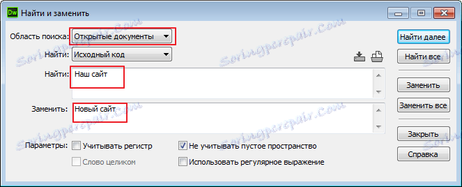 Poiščite in zamenjajte v programu Adobe Dreamweaver