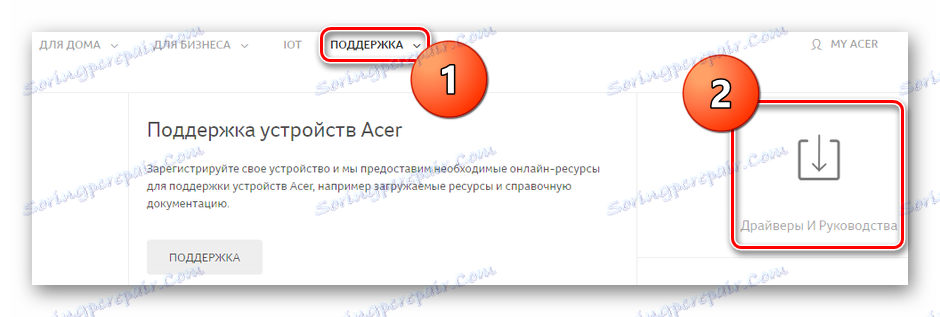 Uradna spletna stran Acer voznikov in priročnikov
