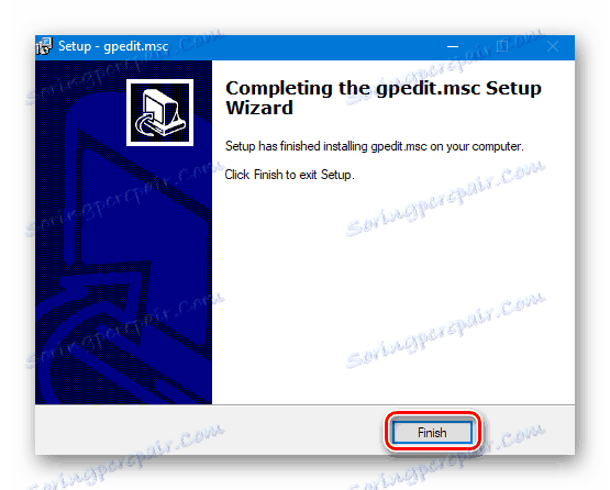 Sporočilo o uspešni namestitvi gpedit v operacijskem sistemu Windows 10