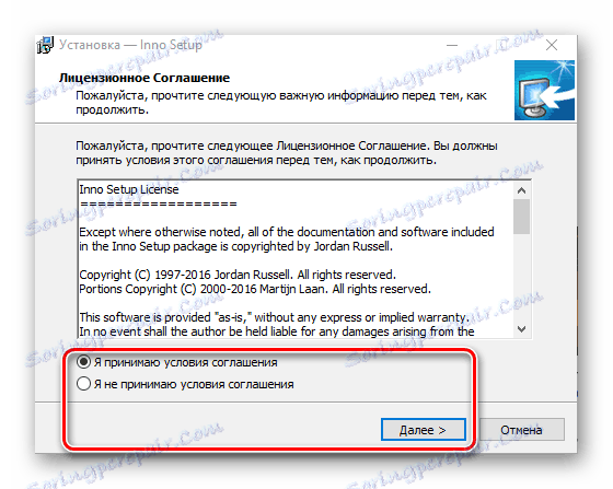 Licenčno okno Inno Setup