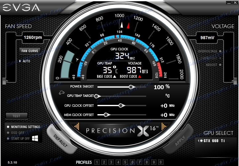 Основният прозорец на EVGA Precision X