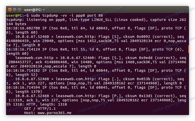 primjer primjene filtra ulaza u naredbu tcpdump u Linuxu