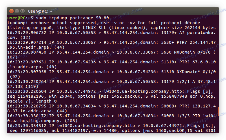 primjer upotrebe filtra za rasporedom u sintaksi tcpdump naredbe u Linuxu