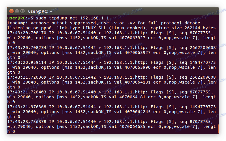 primjer filtriranja tcpdump naredbe za naziv mreže u Linuxu