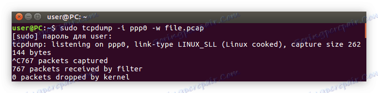 primjer opcije -w u naredbi tcpdump u Linuxu