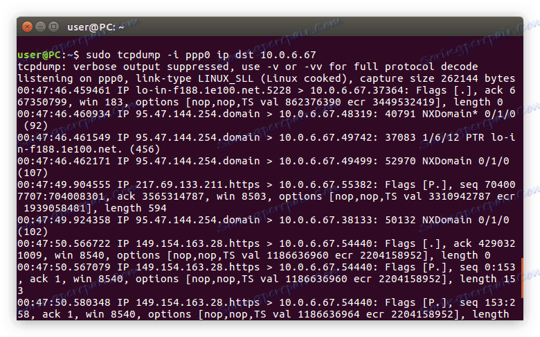 primjer korištenja dst i ip filtera u naredbi tcpdump u Linuxu