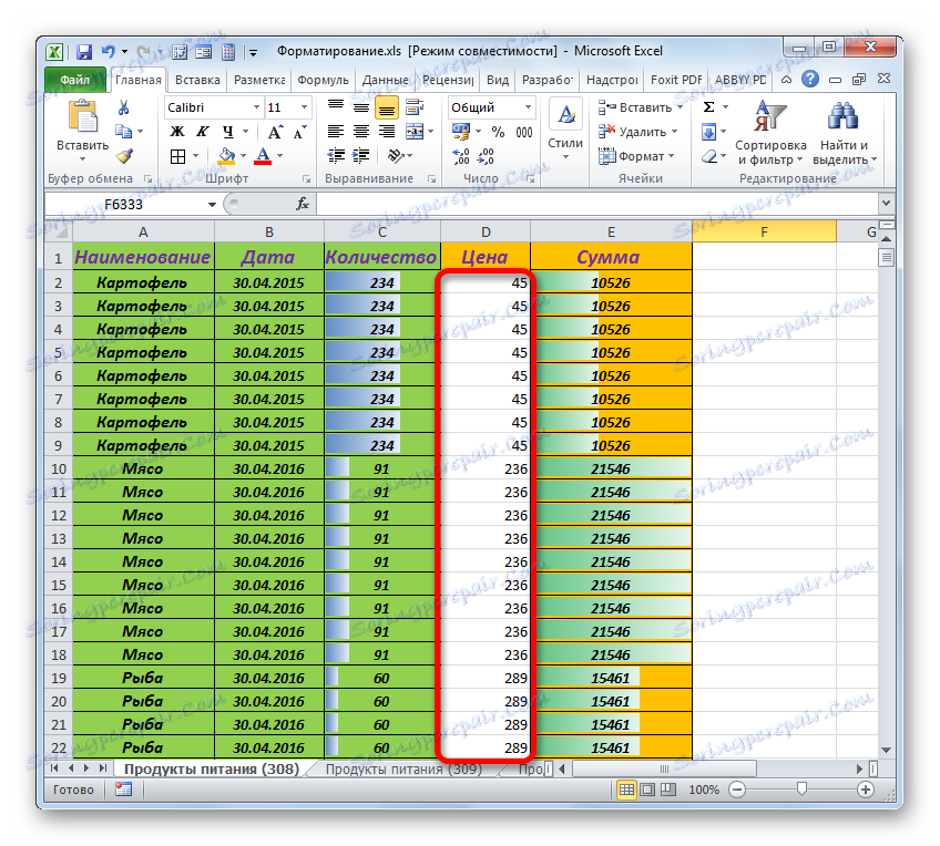 Стовпець очищений від форматів в Microsoft Excel
