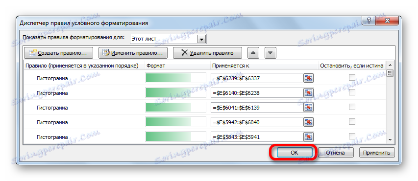 Закриття віконця Діспечтиера правил умовного форматування в Microsoft Excel