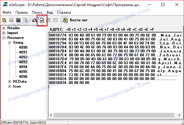 Режим на двоичен изглед в eXeScope