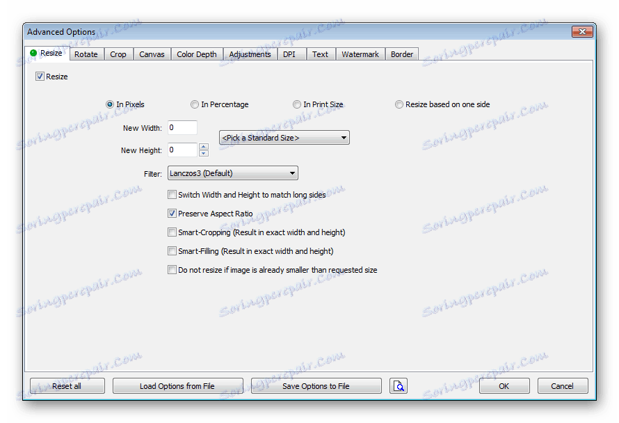 Napredne nastavitve FastStone Photo Resizer