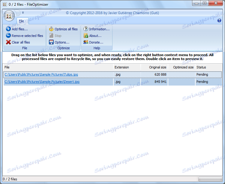 Добавяне на изображения към програмата FileOptimize