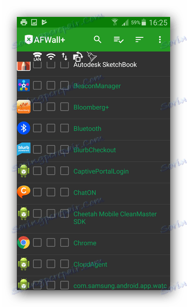 Główne okno aplikacji AFWall +
