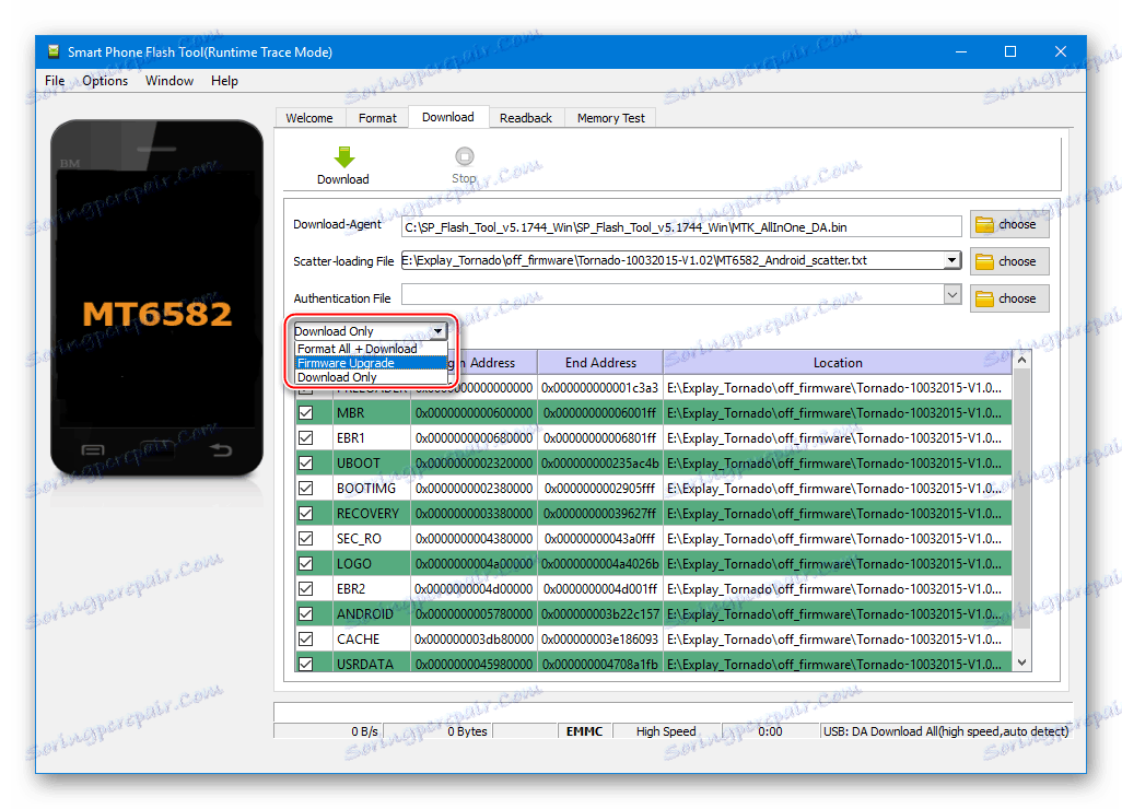 Firmware Explay Tornado prek programa FlashTool v načinu nadgradnje vdelane programske opreme