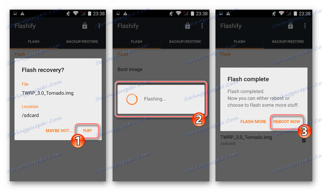 Explay Tornado Flashify модифицированное рекавери установлено, перезагрузка