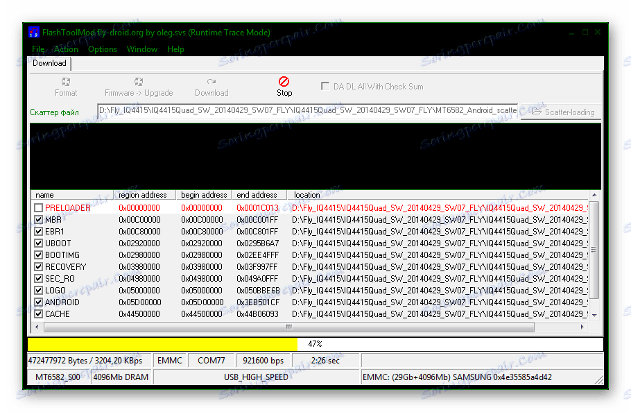 Fly IQ4415 Era Style 3 FlashToolMod прошивка в режимі Download прогрес