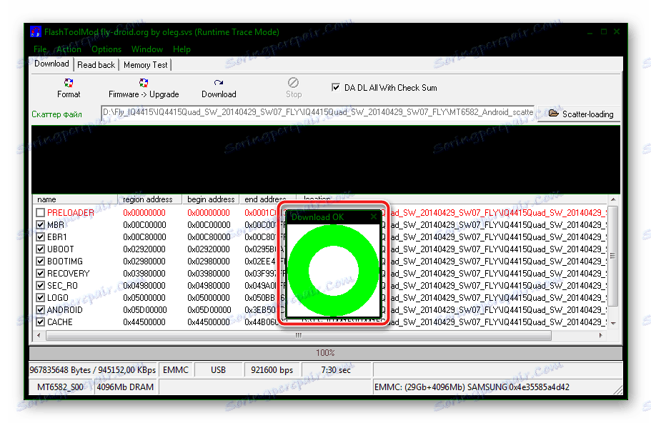 Fly IQ4415 Era Style 3 FlashtoolModпрошівка в режимі Download завершена