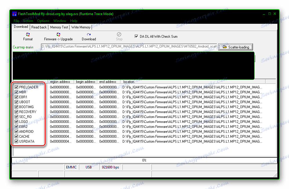Fly IQ4415 Era Style 3 FlashToolMod прошивка Андроїд 5,1 позначки на всіх розділах