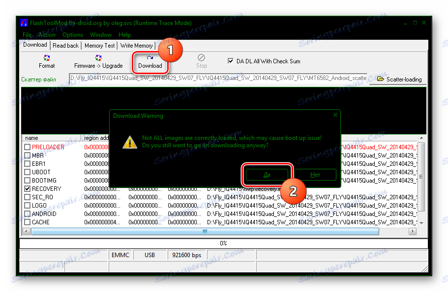 Fly IQ4415 Era Style 3 начало прошивки TWRP через FlashToolMod
