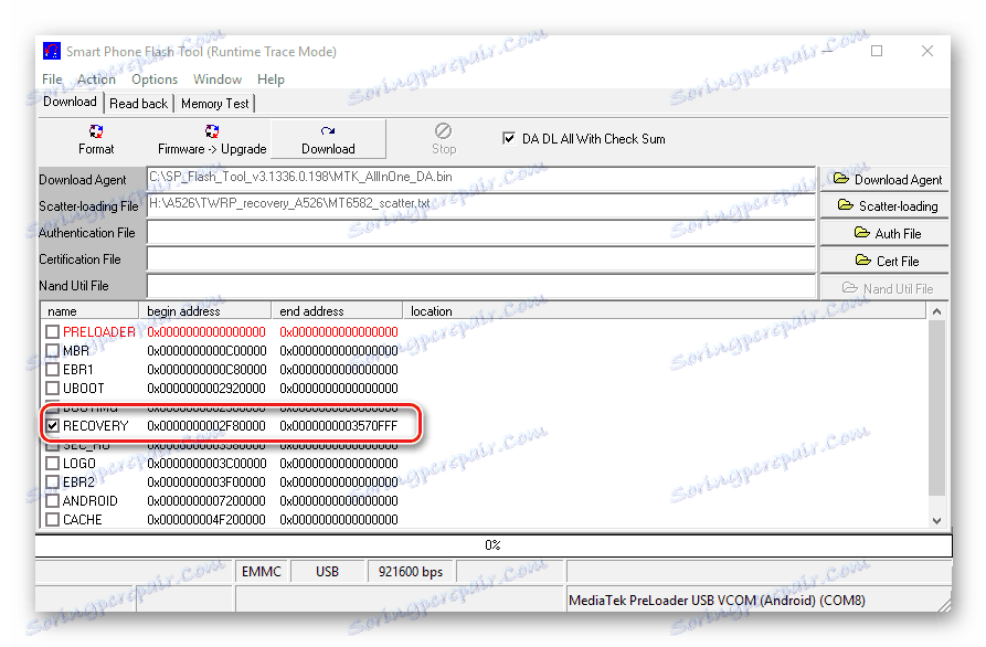 Vylepšení výběru oddílů Lenovo A526 SP FlashTool