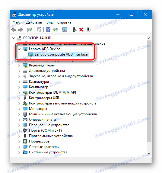Lenovo A6000 v Správcovi zariadení s povoleným ladením USB