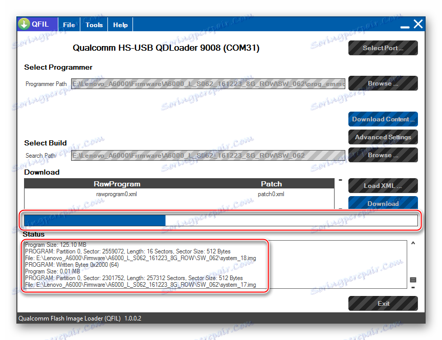 Lenovo A6000 Firmware prostredníctvom pokroku QFIL