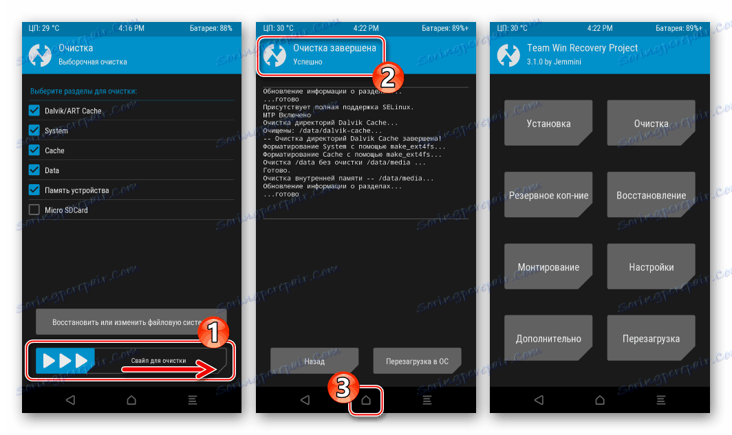Meizu M2 Mini форматирование всех разделов памяти в TWRP перед установкой кастома завершено