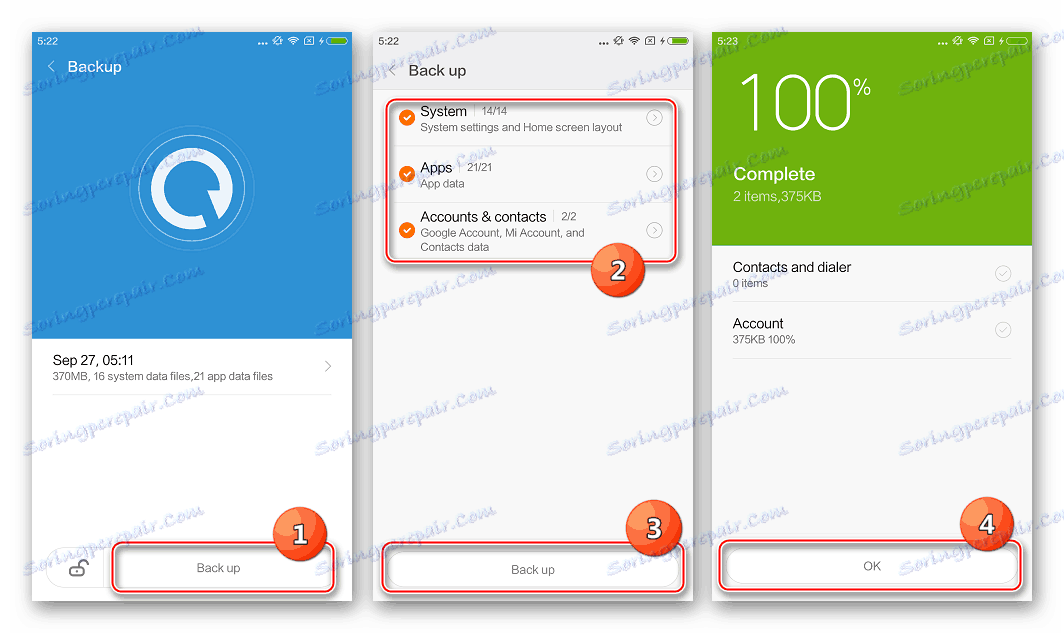 Xiaomi Redmi 2 lokalno varnostno kopijo v pomnilnik telefona pred firmware