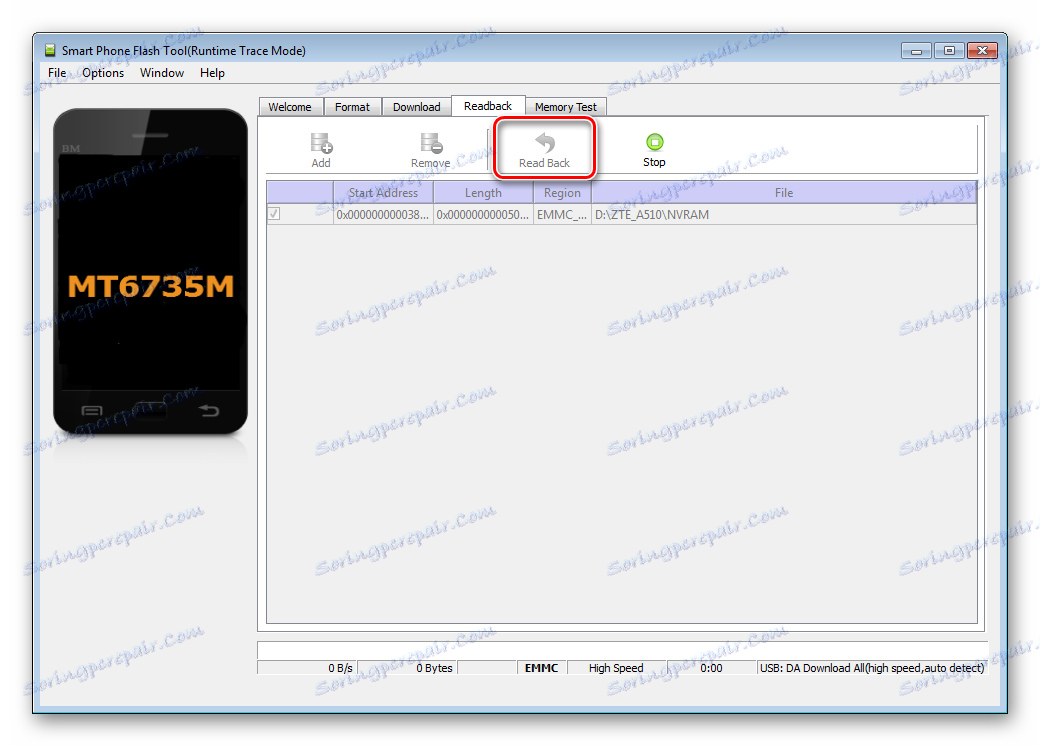 ZTE Blade A510 SP Flash orodje NVRAM odštevanje Gumb za branje