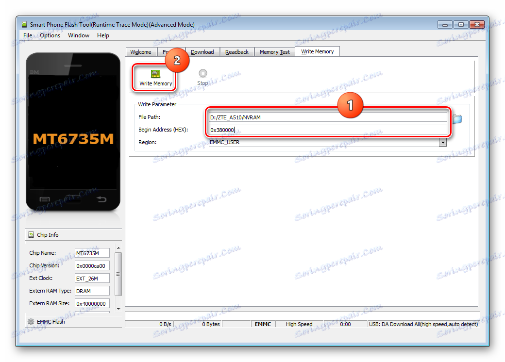ZTE Blade A510 obnovitev NVRAM Write Memory