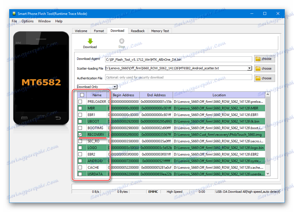 Lenovo S660 установка рекавери через SP Flash Tool