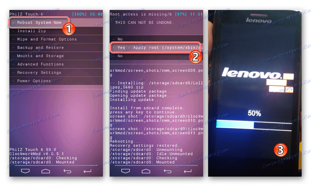 Lenovo S660 перезагрузка после прошивки Lollipop через Philz Touch