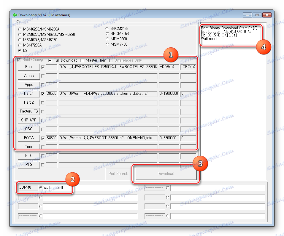 Samsung Wave GT-S8500 instalacja oprogramowania Android Booth, Kernel, Fota Progress