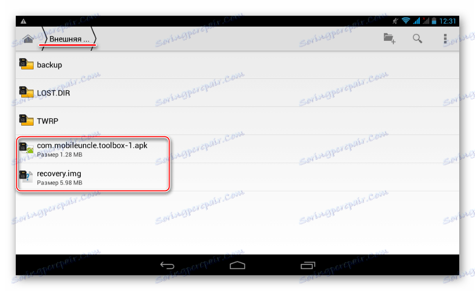 Lenovo IdeaTab A3000-H kopíruje obraz TWRP a Apk Mobileuncle Tools do koreňa pamäťovej karty