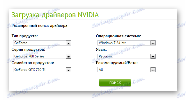 Iskanje voznika za grafično kartico Nvidia
