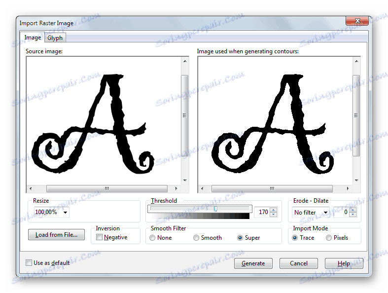 Nástroj pro generování znaků založených na obrázcích v aplikaci FontCreator
