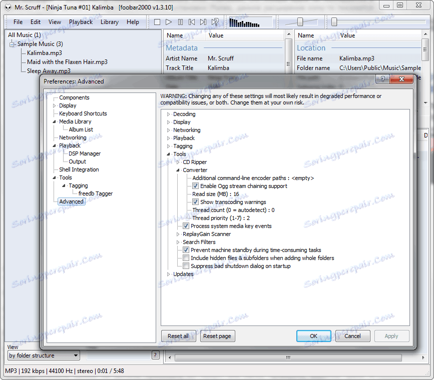 تنظیمات تبدیل در Foobar2000