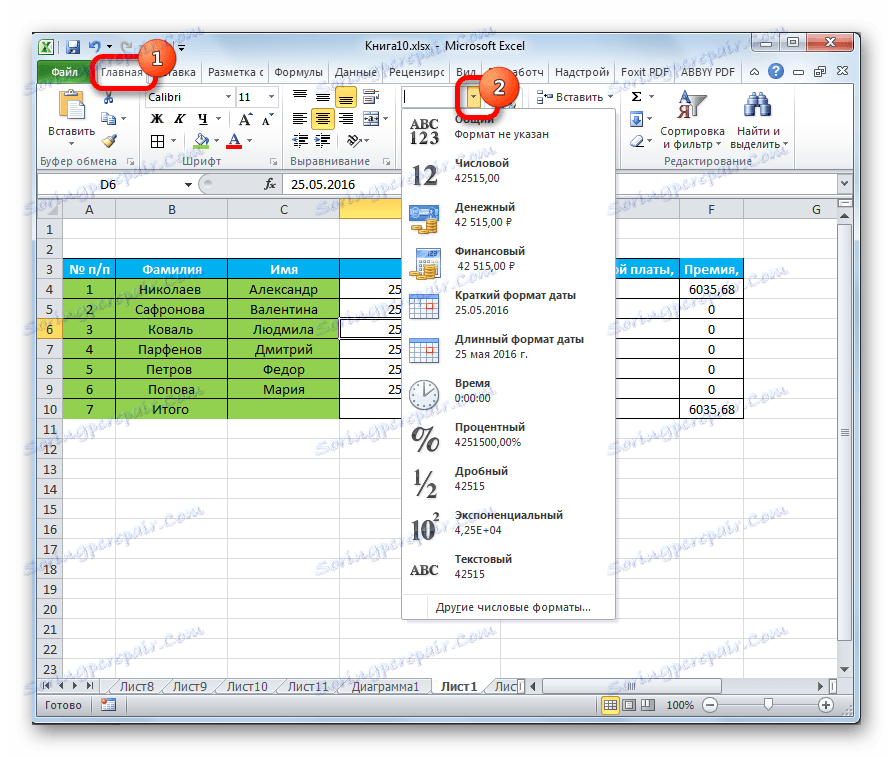 Seznam formátů v aplikaci Microsoft Excel