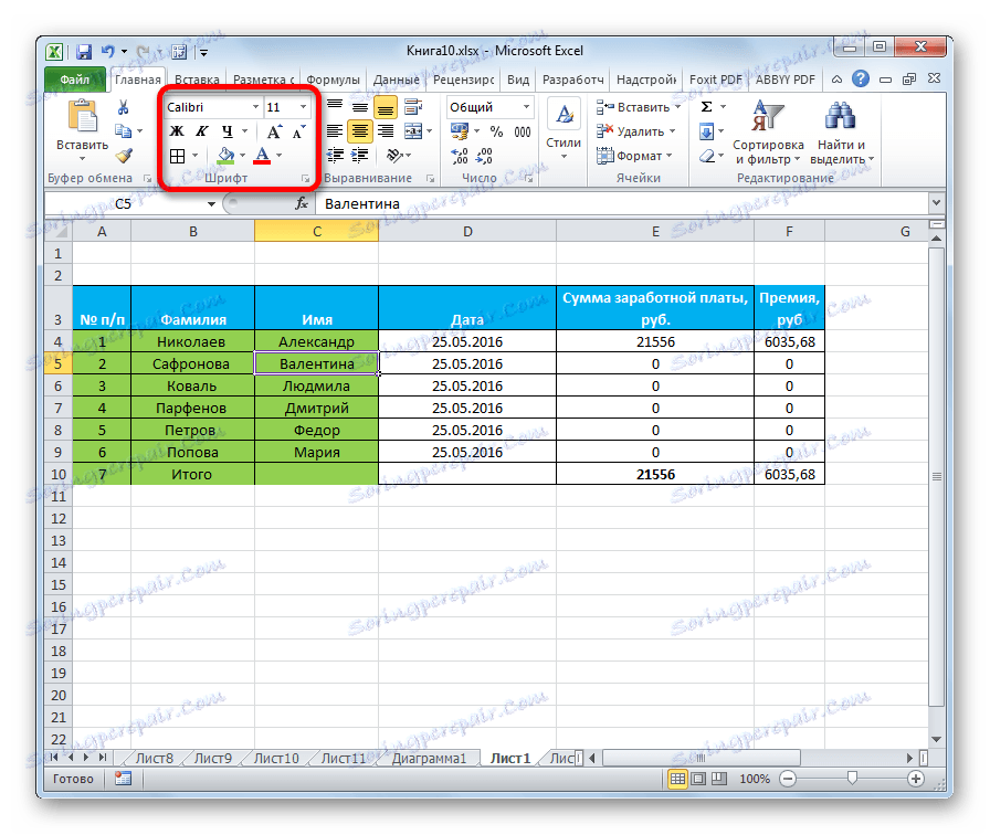 Pole nastavení písma v aplikaci Microsoft Excel
