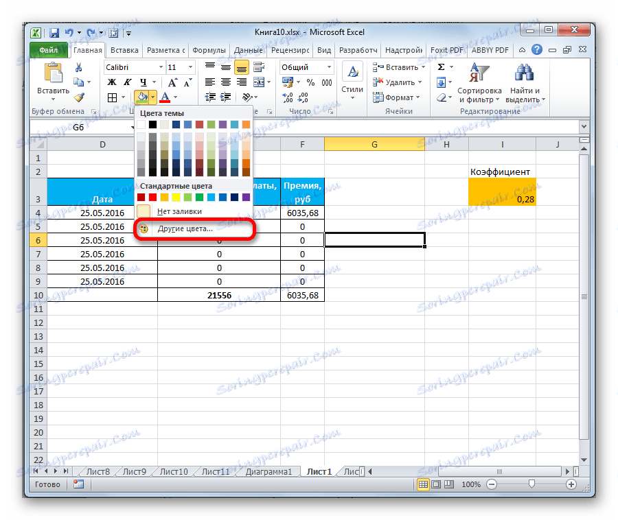 Přepínání na jiné barvy v aplikaci Microsoft Excel