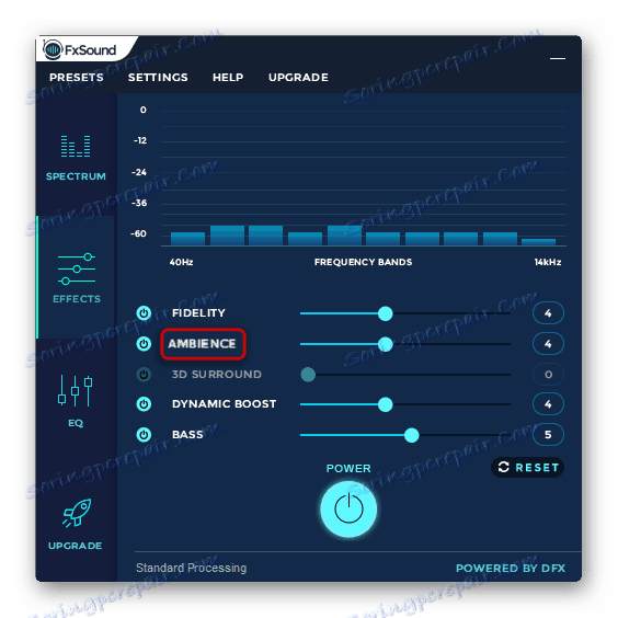 Účinky prostorového zvuku v programu FxSound Enhancer