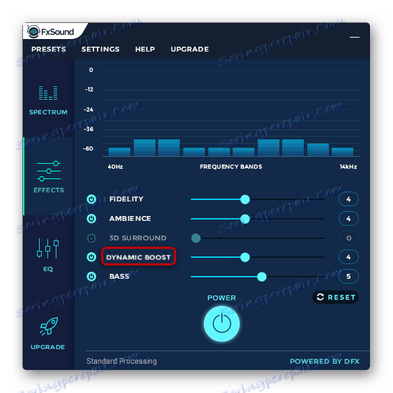 Parametr aktivního zesílení zvuku v nástroji FxSound Enhancer