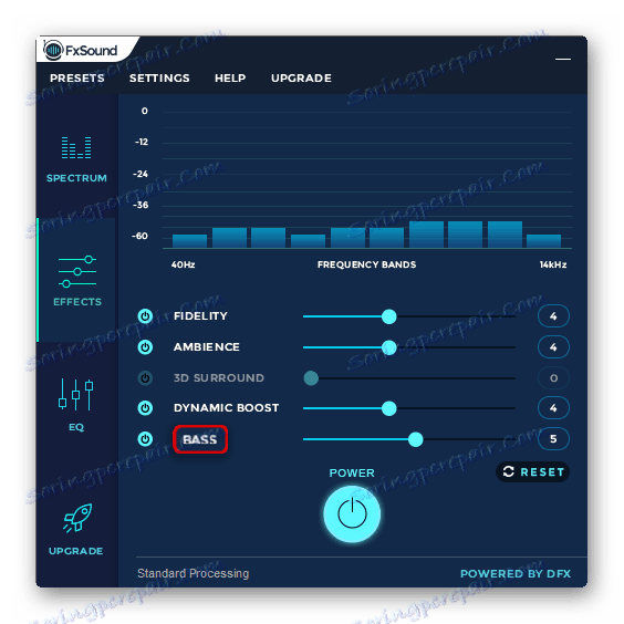 Parametr pro zesílení nízkofrekvenčních zvuků v nástroji FxSound Enhancer