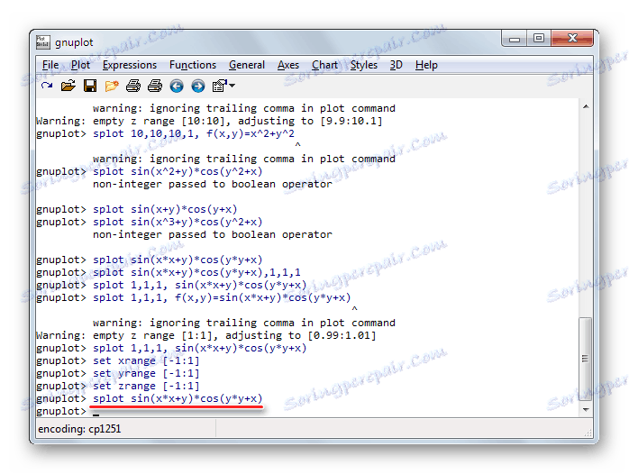 إدخال دالة حسابية من خلال سطر الأوامر لإنشاء رسم بياني حجمي في Gnuplot