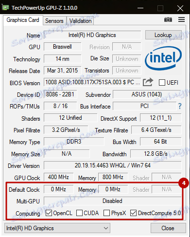 4. Štvrtý blok informácií v GPU-Z TeckPowerUp